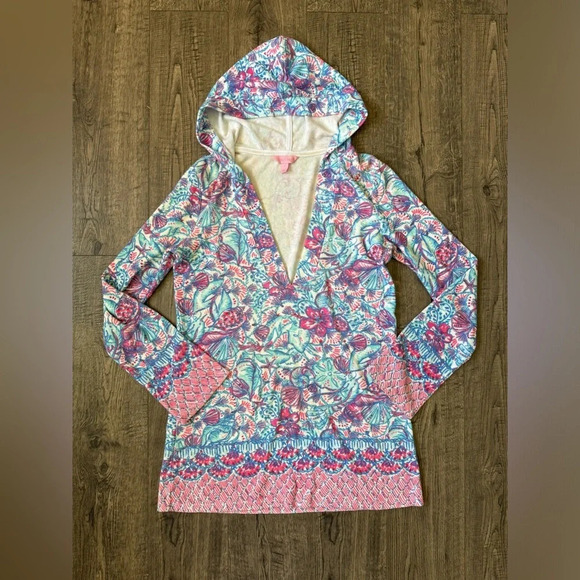 Lilly Pulitzer Higgs Terrycloth Swim Hoodie Cover Up Pinchers Picnic Print - Picture 3 of 5